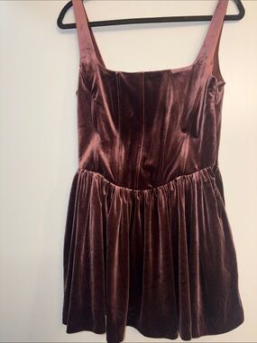 Zara Velvet Mini Dress in Deep Wine Brown